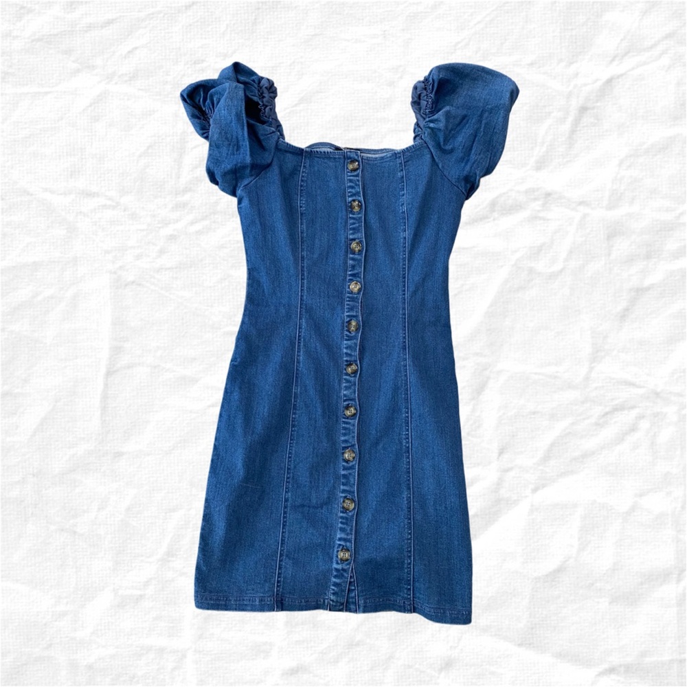 Blashe denim button dress shoulders dark blue trendy fall 2024 NWT new medium